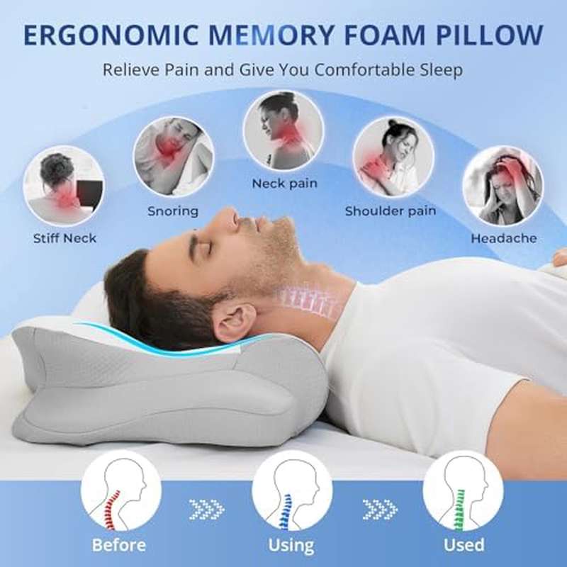 Neck Pillow for Neck Relief in Multiple Sleep Positions with Cooling Pillowcase and Ergonomic Support