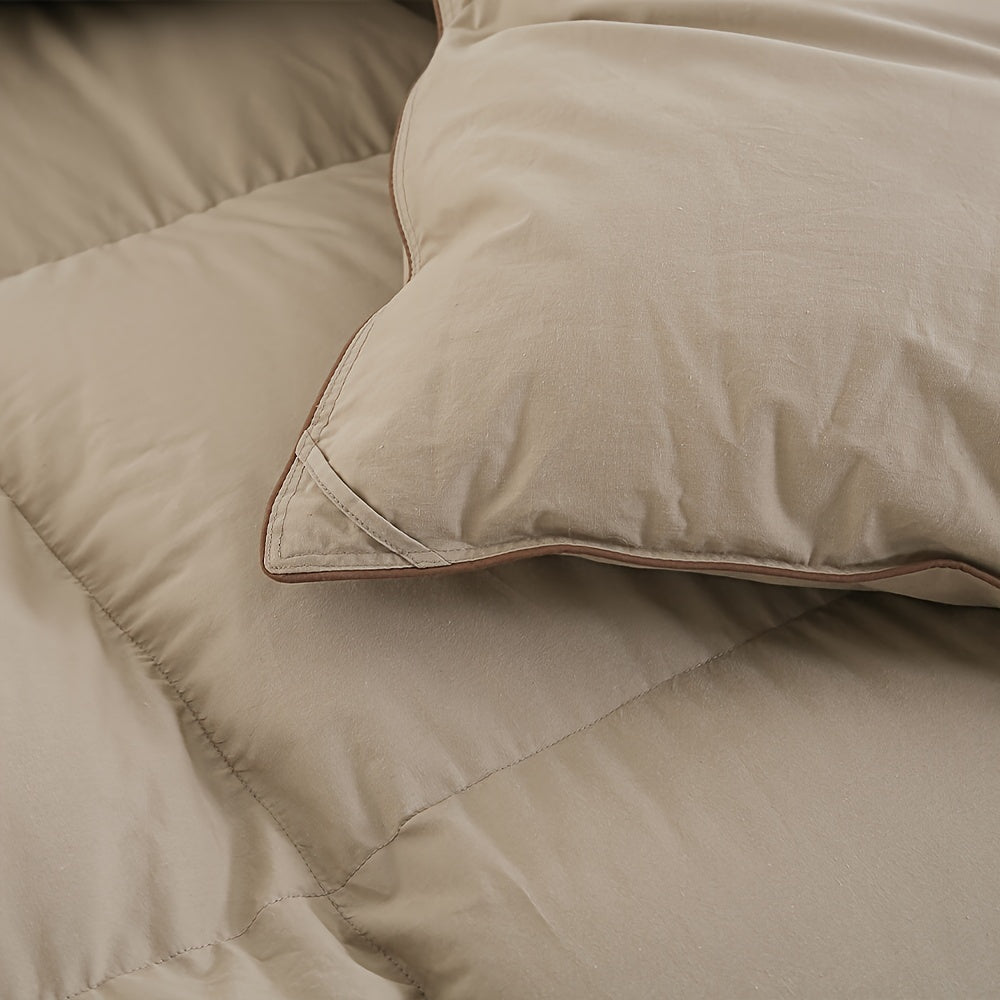 1pc Khaki 75% Duck Down Comforter Spring And Autumn Comforter Small Khaki Trimmed Duvet Insert For Hotel Bedroom Guest Room