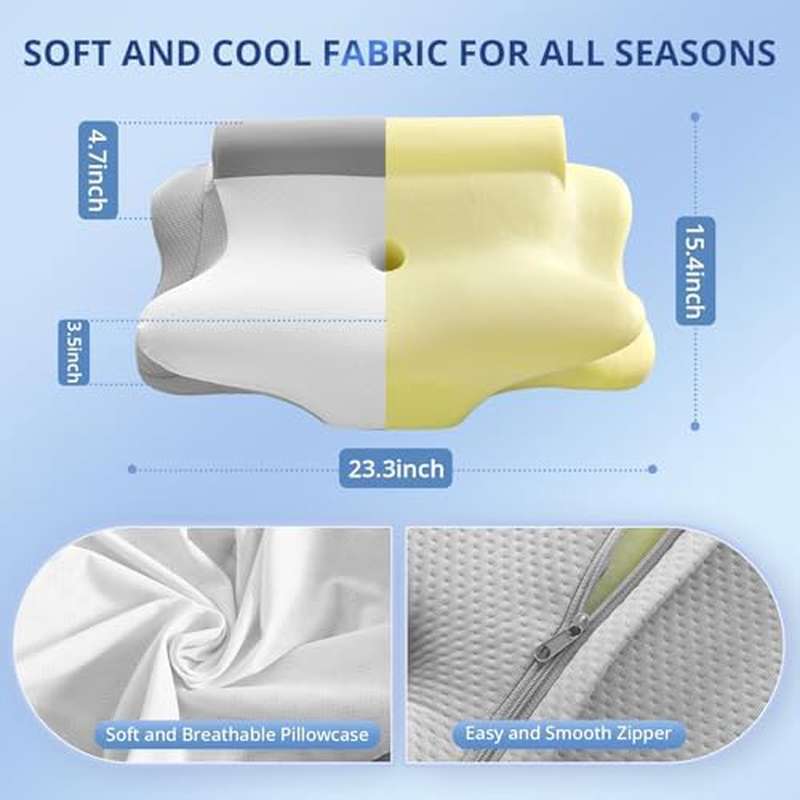 Neck Pillow for Neck Relief in Multiple Sleep Positions with Cooling Pillowcase and Ergonomic Support