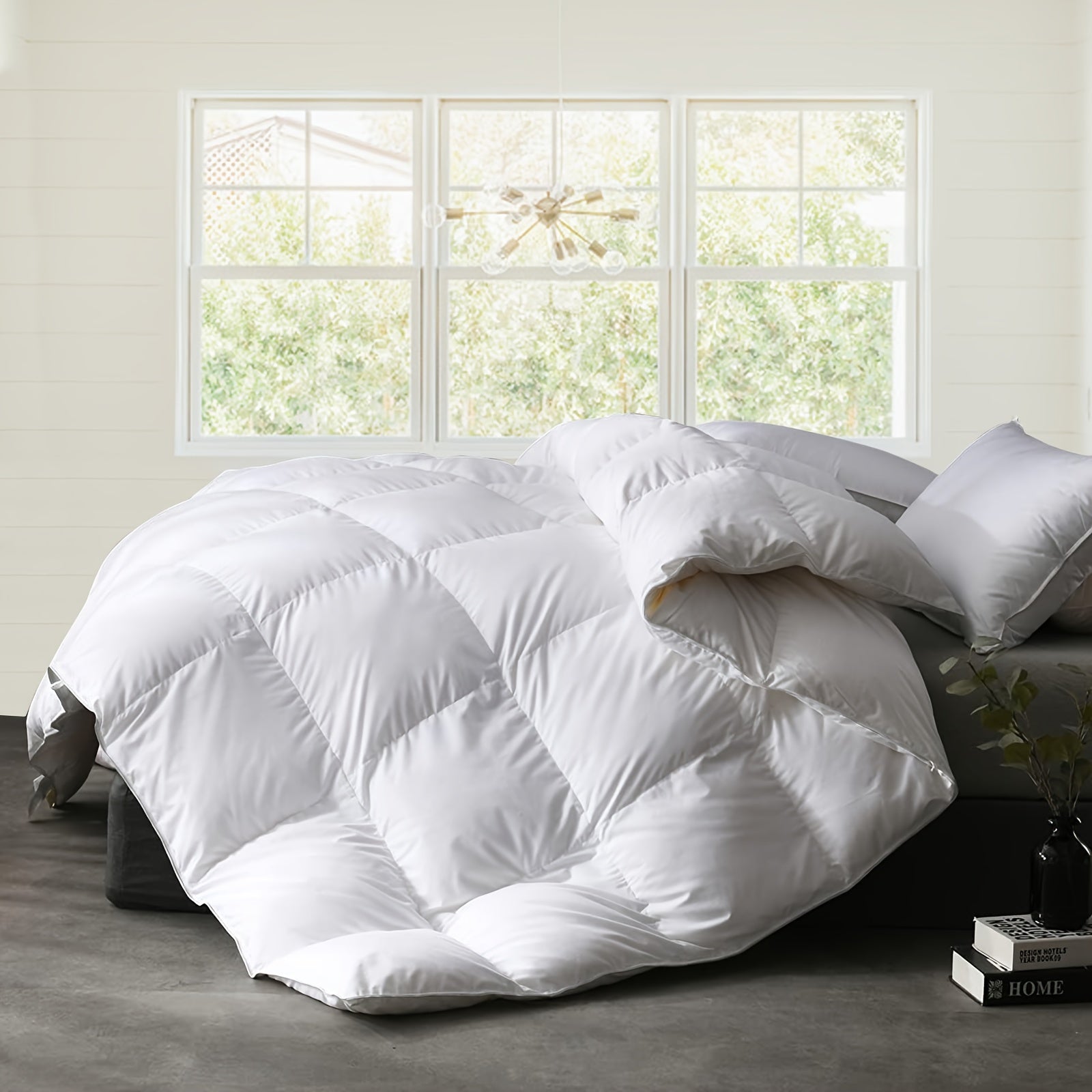 Queen Size White Goose Down Comforter & Duvet Insert - Heavyweight All-White Bedspread with 8 Corner Loops, Baffle Box Design, 40-Thread Count Shell - Luxury Hotel Collection Bedding, Machine Washable (35.43x35.43inch) - Down Fill