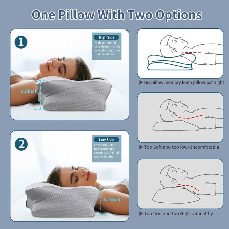 Bespillow Relief Cervical Neck Pillow for Sleep - Ergonomic Pillow Suitable for Side\u002FBack\u002FStomach Sleepers with Cooling Cover, Latex Filling & Machine-Washable, CertiPUR-\u002F Spinal Pillow