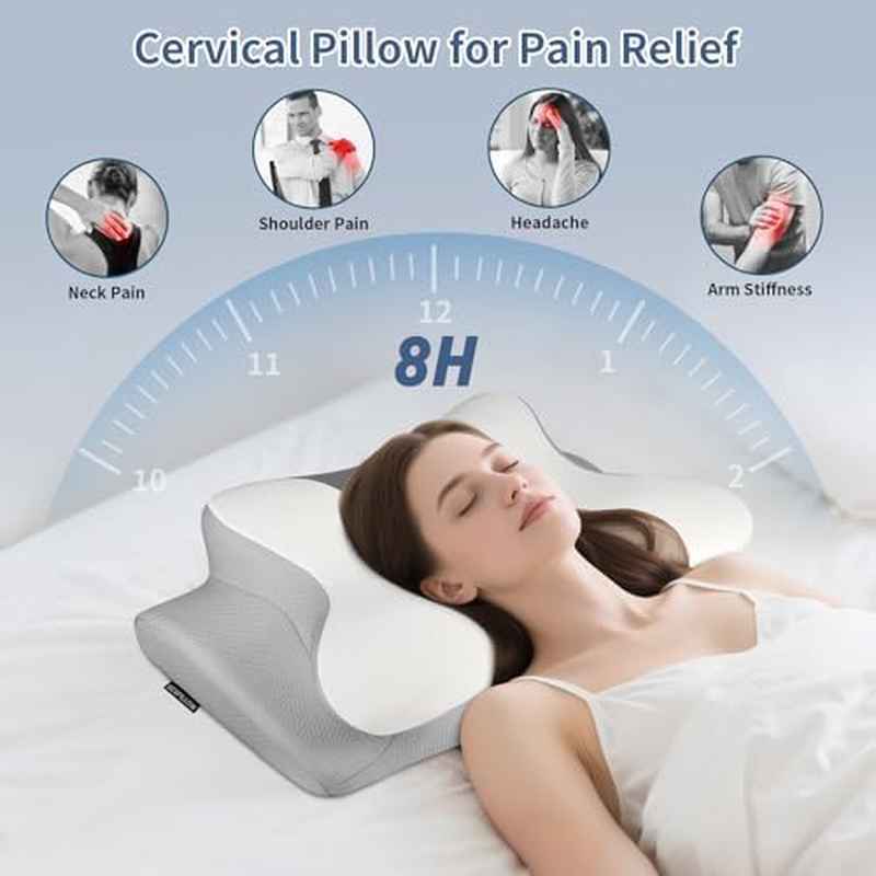 Bespillow Cooling Cervical Neck Relief Pillow - Ergonomic Pillow Compatible for Side\u002FBack\u002FStomach Sleepers, Latex-Filled & CertiPUR, C-Shaped Support for Spinal, Dry Clean Only (Multicolor) - Bedding