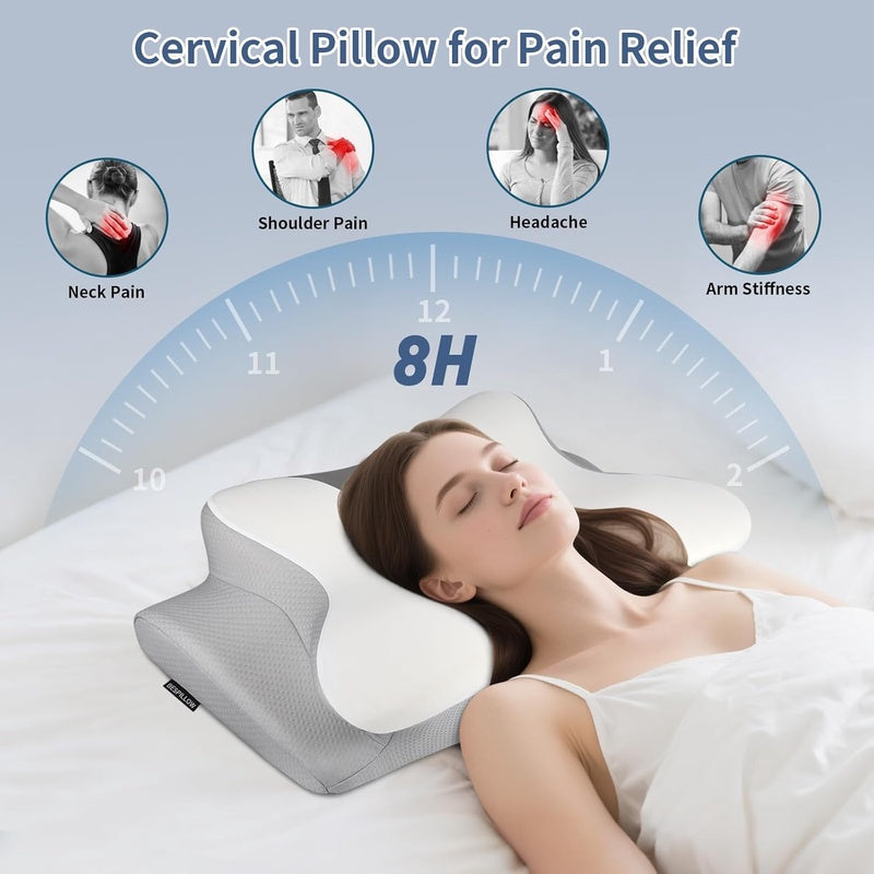 Bespillow Relief Cervical Neck Pillow for Sleep - Ergonomic Pillow Suitable for Side\u002FBack\u002FStomach Sleepers with Cooling Cover, Latex Filling & Machine-Washable, CertiPUR-\u002F Spinal Pillow
