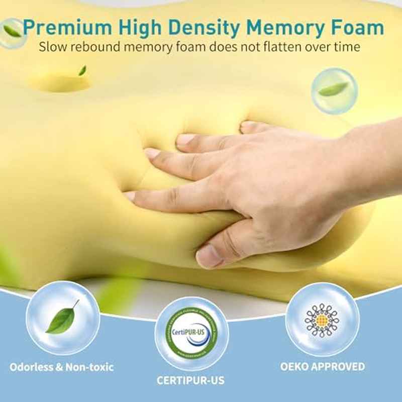 Relief Cervical Neck Pillow | Ergonomic Pillow for Side Back Stomach Sleepers with Cooling and Neck Support, Acrylic and Latex, Mixed Color, Dry Clean Only