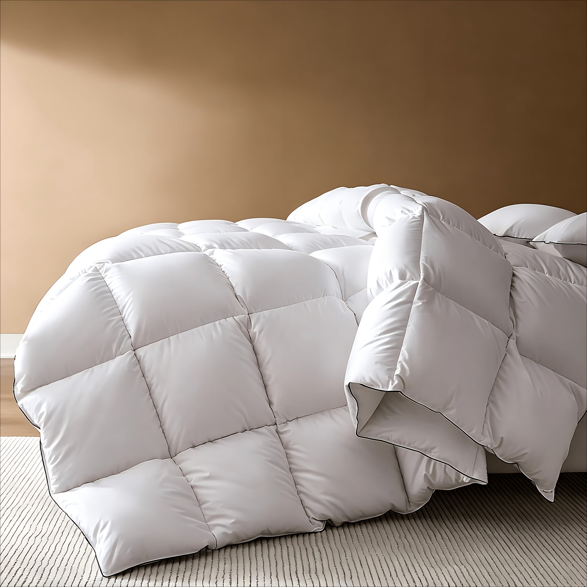Goose Feather Down Fiber Comforters, Extra Fluffy White Duvet Insert, Ultra-Soft, Breathable, All Season Hotel Luxury Bedding Comforters, 8 Corner And Center Loops