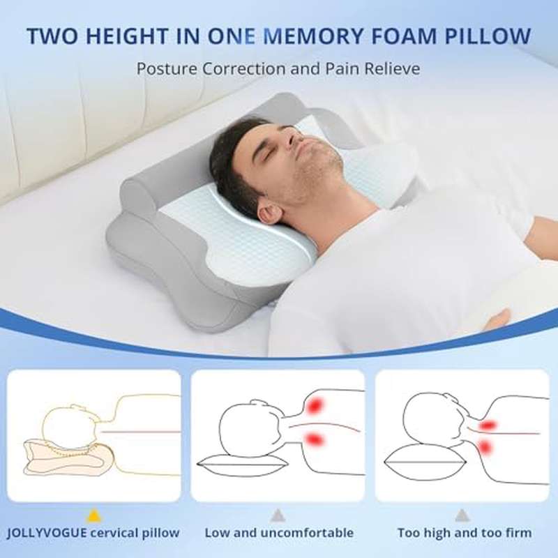 Neck Pillow for Neck Relief in Multiple Sleep Positions with Cooling Pillowcase and Ergonomic Support
