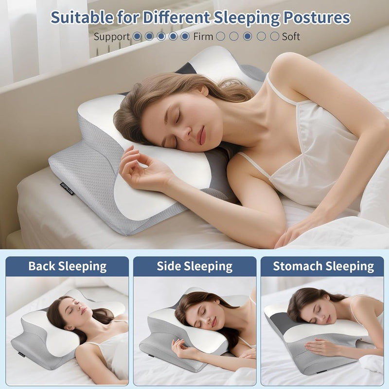 Bespillow Relief Cervical Neck Pillow for Sleep - Ergonomic Pillow Suitable for Side\u002FBack\u002FStomach Sleepers with Cooling Cover, Latex Filling & Machine-Washable, CertiPUR-\u002F Spinal Pillow