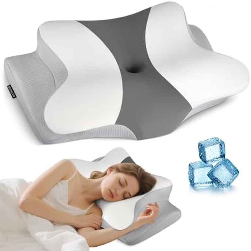 Bespillow Cooling Cervical Neck Relief Pillow - Ergonomic Pillow Compatible for Side\u002FBack\u002FStomach Sleepers, Latex-Filled & CertiPUR, C-Shaped Support for Spinal, Dry Clean Only (Multicolor) - Bedding