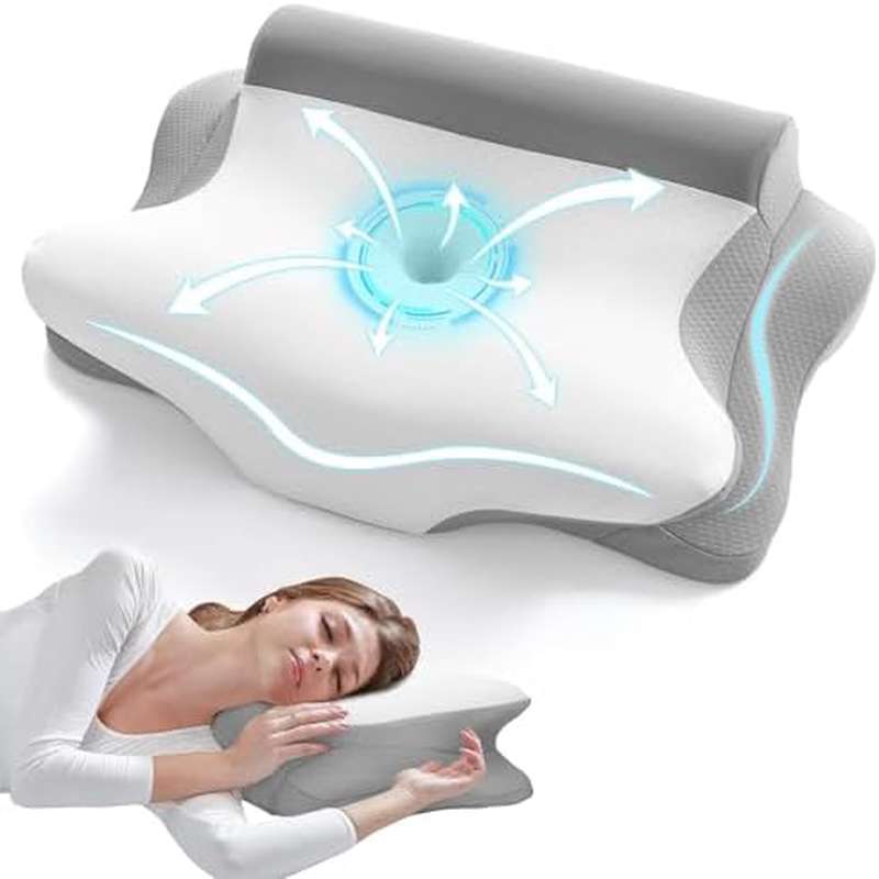 Neck Pillow for Neck Relief in Multiple Sleep Positions with Cooling Pillowcase and Ergonomic Support