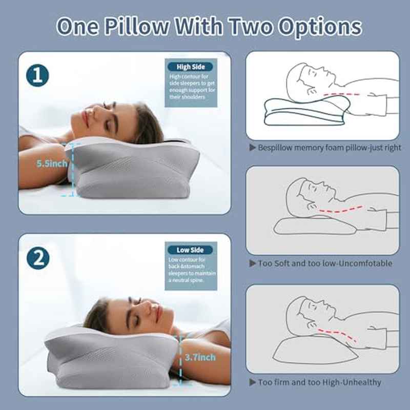 Bespillow Cooling Cervical Neck Relief Pillow - Ergonomic Pillow Compatible for Side\u002FBack\u002FStomach Sleepers, Latex-Filled & CertiPUR, C-Shaped Support for Spinal, Dry Clean Only (Multicolor) - Bedding