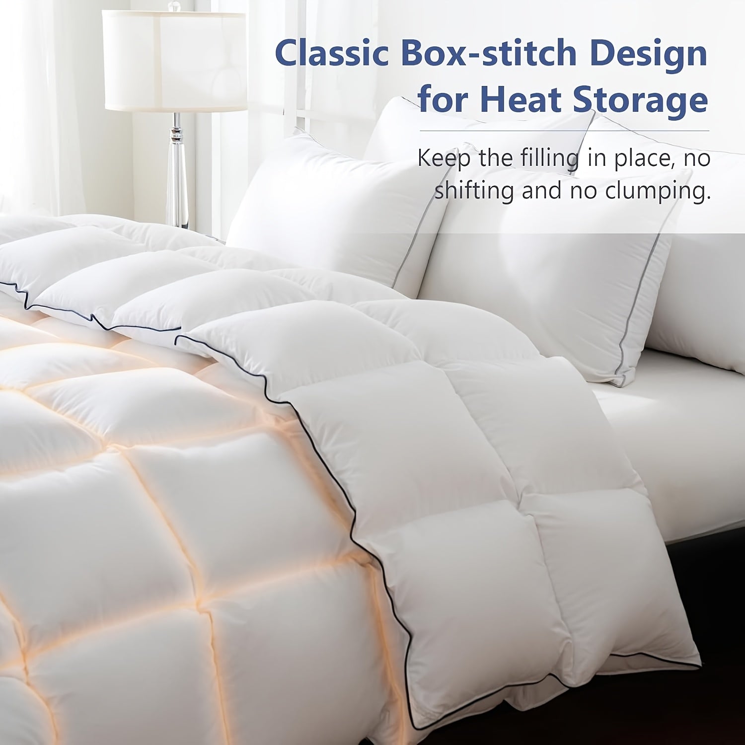 Goose Feather Down Fiber Comforters, Extra Fluffy White Duvet Insert, Ultra-Soft, Breathable, All Season Hotel Luxury Bedding Comforters, 8 Corner And Center Loops