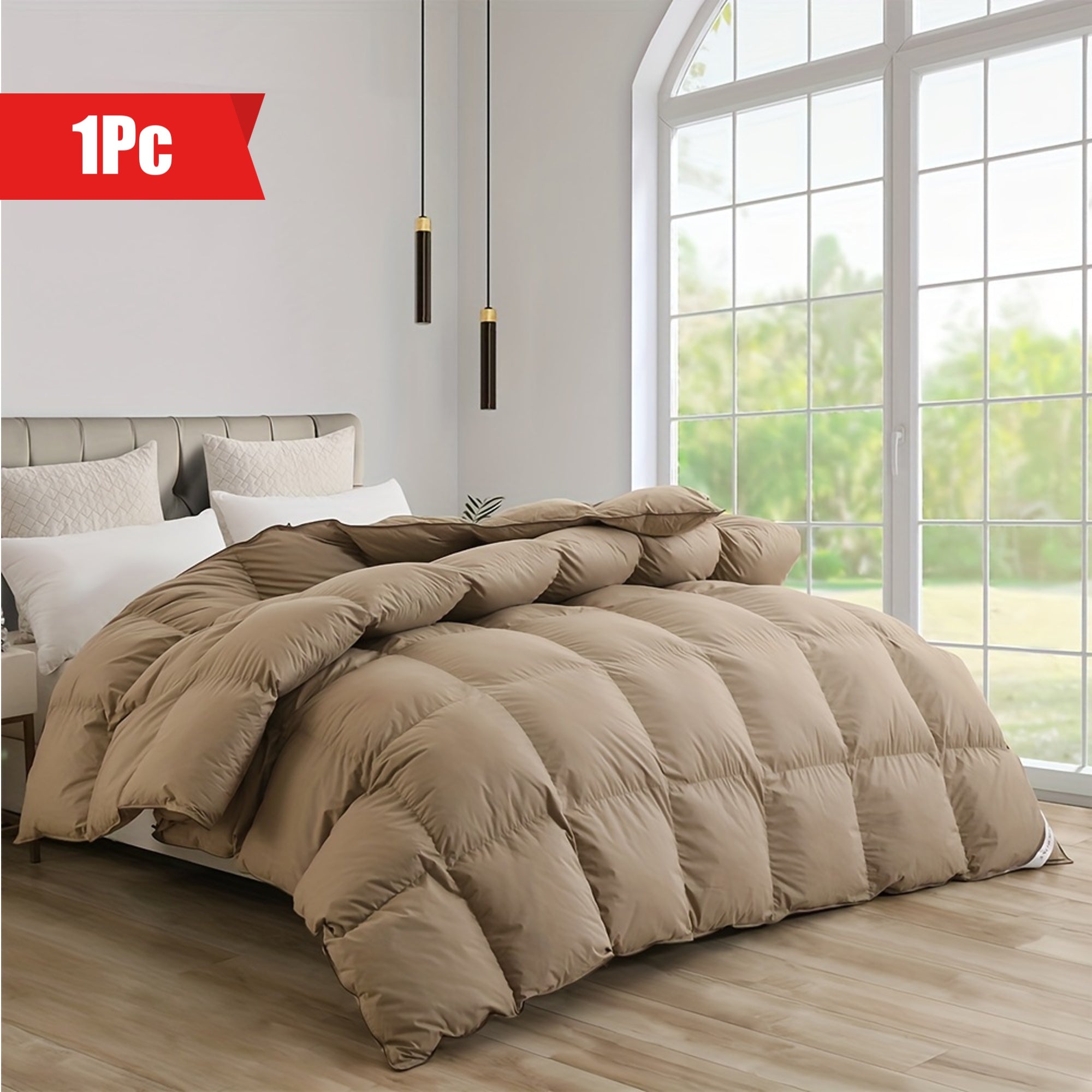 1pc Khaki 75% Duck Down Comforter Spring And Autumn Comforter Small Khaki Trimmed Duvet Insert For Hotel Bedroom Guest Room