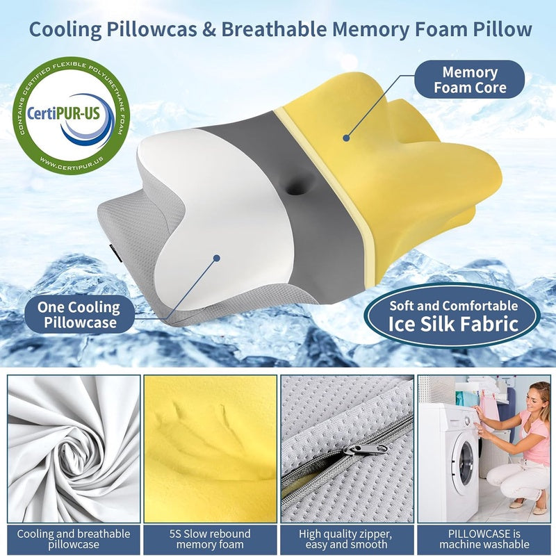Bespillow Relief Cervical Neck Pillow for Sleep - Ergonomic Pillow Suitable for Side\u002FBack\u002FStomach Sleepers with Cooling Cover, Latex Filling & Machine-Washable, CertiPUR-\u002F Spinal Pillow