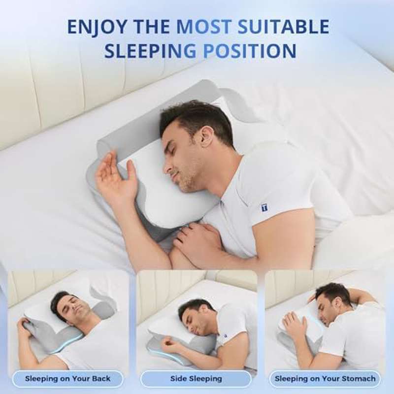Neck Pillow for Neck Relief in Multiple Sleep Positions with Cooling Pillowcase and Ergonomic Support