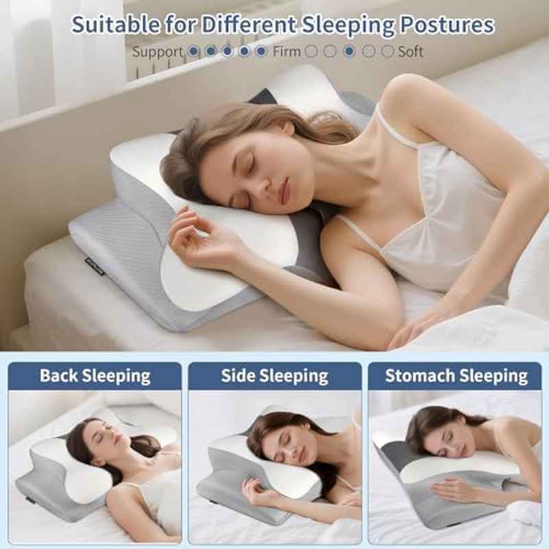 Bespillow Cooling Cervical Neck Relief Pillow - Ergonomic Pillow Compatible for Side\u002FBack\u002FStomach Sleepers, Latex-Filled & CertiPUR, C-Shaped Support for Spinal, Dry Clean Only (Multicolor) - Bedding