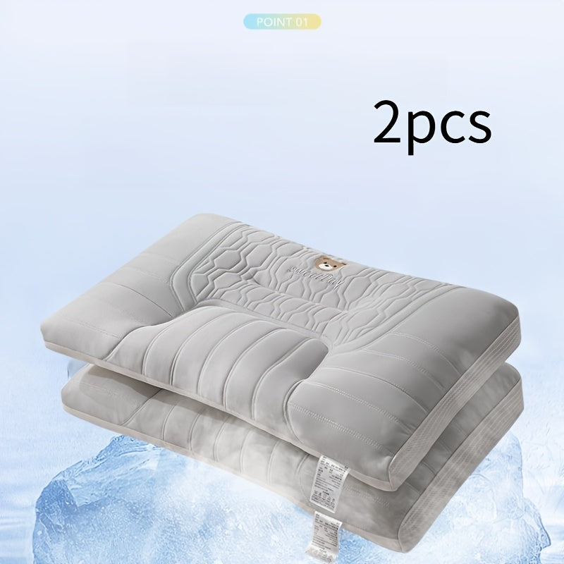 (2pcs) Cooling Ice Silky Fiber Fabric Air-Conditioned Room Neck Pillow Insert, Summer Breathable with Scientifically Zoned Support for Deep Sleep, Universal for Adults. A Great Gift for Family and Friends to Ensure a Good Night's Sleep