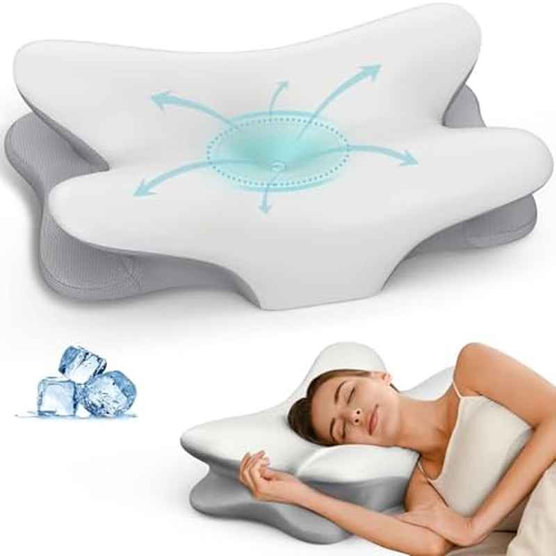Relief Cervical Neck Pillow | Ergonomic Pillow for Side Back Stomach Sleepers with Cooling and Neck Support, Acrylic and Latex, Mixed Color, Dry Clean Only