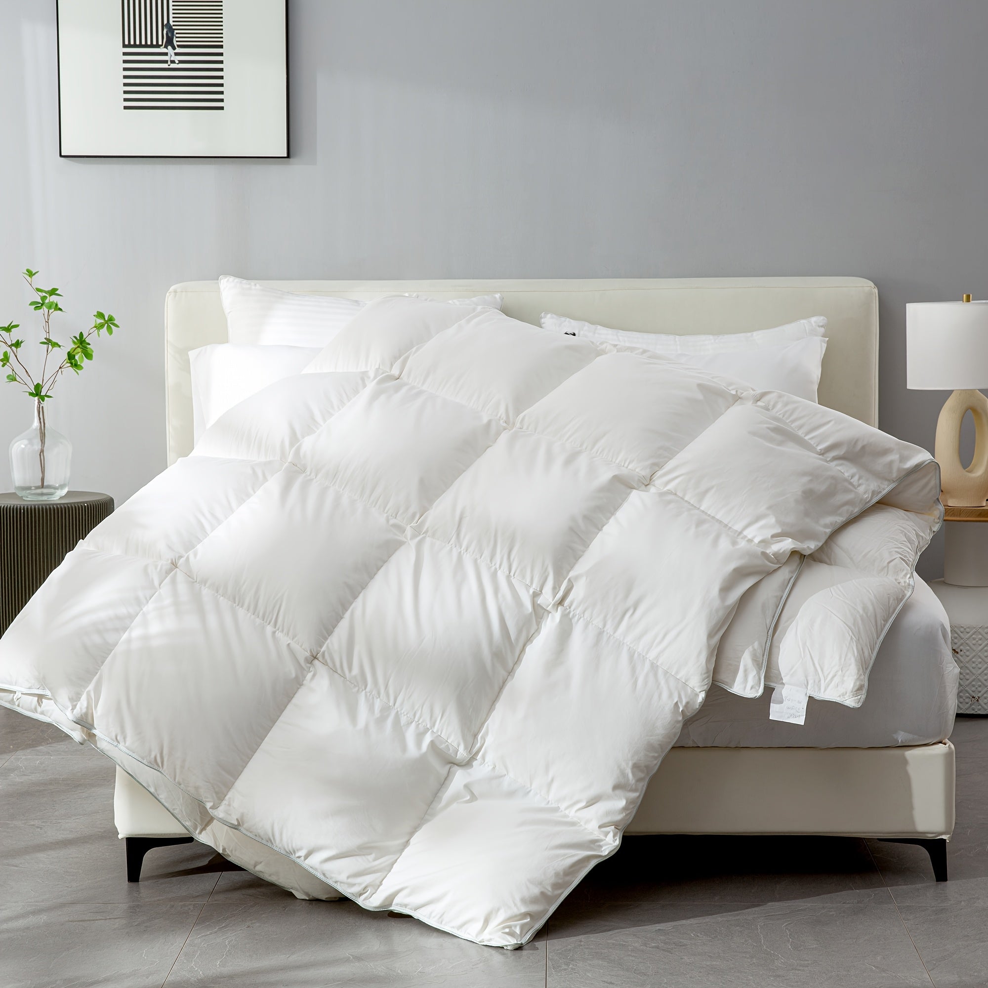 Goose Down Comforter, Cotton Cover, Ultra Soft And Fluffy Oversized Duvet Insert, Warm And Cozy, Luxury Hotel Collection, All-Season Bedding